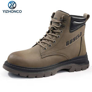 حذاء عمل ييزونكو بني للرجال جلد علوي مقاوم للصدمات مبطنة مانعة للانزلاق نعل خارجي حذاء عمل للرجال - Product Image 1