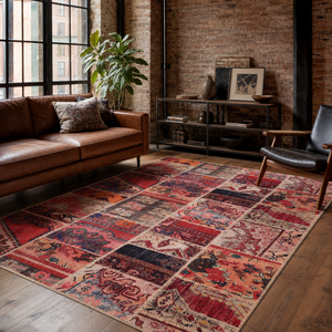 <b>Rug</b> Weavers RW1306 Taurus <b>Burgundy</b> Tribal Washable <b>Rug</b> Dropshipping Wholesale Washable Chenille 10 Sizes - Product Image 1