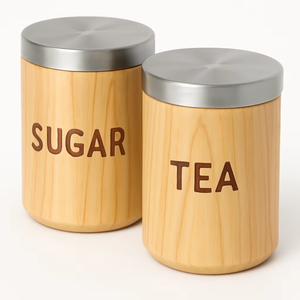 Récipients de stockage de sucre et de thé en bois de vente chaude avec couvercles en acier inoxydable pour une utilisation en cuisine nouveauté bocaux en bois à vendre - Product Image 1