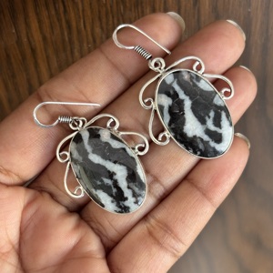 Pendientes de Aro de Latón con Jaspe Zebra, Diseño Grueso y Ligero, Alambres de Oro para Mujer, para Bodas y Aniversarios - Product Image 1