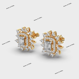 ต่างหูเพชรโมอิสซาไนต์ทรงเหลี่ยมมรกตประดับเงินแท้ 925 พร้อมห่วงประดับเพชรทรงกลม ดีไซน์หรูหราสง่างาม - Product Image 4