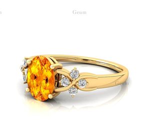 แหวนเพชรสีเหลืองมะนาวธรรมชาติทรงวงรีทรงรีสีทอง14K คุณภาพเยี่ยมและได้รับการรับรองจาก IGI เพชรสีขาวแหวนเจ้าสาวแท้ - Product Image 6