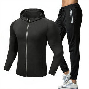 Ensemble de survêtement 2 pièces en polyester et élasthanne respirant avec cordon de serrage, vêtements de fitness, logo personnalisé, survêtement de course - Product Image 1