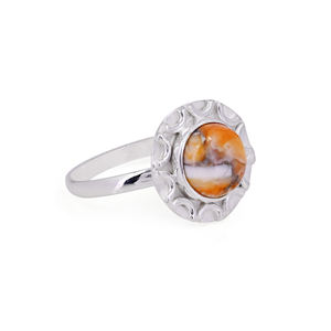Excelente calidad sólida plata esterlina 925 Natural naranja Espinosa ostra turquesa 10mm anillo de forma redonda para mujer joyería fina - Product Image 6