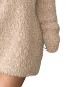 Vestido de Suéter de Punto Beige Personalizado para Mujer, Cuello en V, Manga Larga, Felpa Suave, Cálido para Invierno, Moda, OEM, Venta al por Mayor, Hecho a Medida - Product Image 6