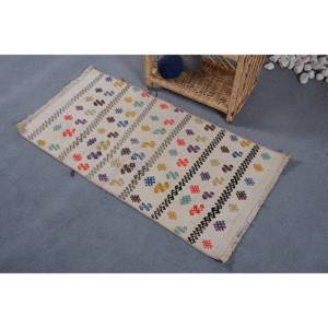 พรมตุรกีลายเรขาคณิตขนแกะสีเบจแบบวินเทจขนาด1.9x3.7ฟุตสี่เหลี่ยมปะต่อแผ่นยางรอง10มม. 4ม. สำหรับห้องวัยรุ่น - Product Image 3