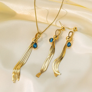 Conjunto de joyas de estilo clásico para mujer hechas con chapado en acero de titanio y diseño geométrico con un aspecto mínimo de cadena de cable - Product Image 1