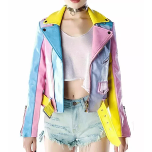 HOT Women's Stylist Multi-Colour Genuine Lambskin Motorcycle <b>Biker</b> <b>Jacket</b> - Product Image 1