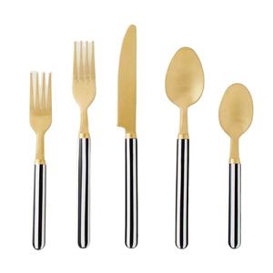 Ensemble de couverts de luxe en acier inoxydable de style américain avec poignées à grille noires et blanches de haute qualité Ensemble de 5 pièces en argent - Product Image 2