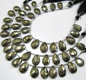 Cuentas de Pirita Natural en Forma de Pera Facetadas, Tamaño 11x16 mm, Hilo de 8 Pulgadas de Largo, Cuentas de Piedras Preciosas para la Fabricación de Joyas - Product Image 4
