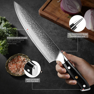 Cuchillo de cocina de 5 piezas de acero damasco hecho a mano cuchillo de chef con mango de madera de diseño personalizado con afilador de cuchillos de chef superventas - Product Image 5