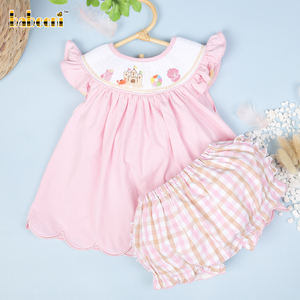 Ensemble court smocké à motif géométrique de luxe Sandy Castle, vêtements pour filles OEM ODM, ensembles de vêtements personnalisés, broderie faite à la main, OEKO-TEX - Product Image 2