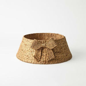 New Arrival Water Hyacinth <b>Tree</b> <b>Collar</b> With Bow Handwoven Wicker Christmas <b>Tree</b> Skirt Handmade Festive Xmas Decoration - Product Image 3