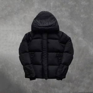 เสื้อโค้ทผู้ชายสำหรับฤดูหนาวพิมพ์ลายมีฮู้ดคอตั้งเสื้อแจ็คเก็ตบุนวมผ้าฝ้ายแบบซิปด้านหน้าสีดำ - Product Image 3