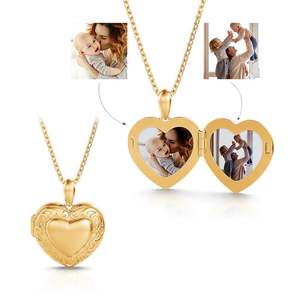 Jeulia Rhodium Plated Sterling <b>Silver</b> Personalized Photo <b>Locket</b> Necklace with Vintage Heart Design - Product Image 1