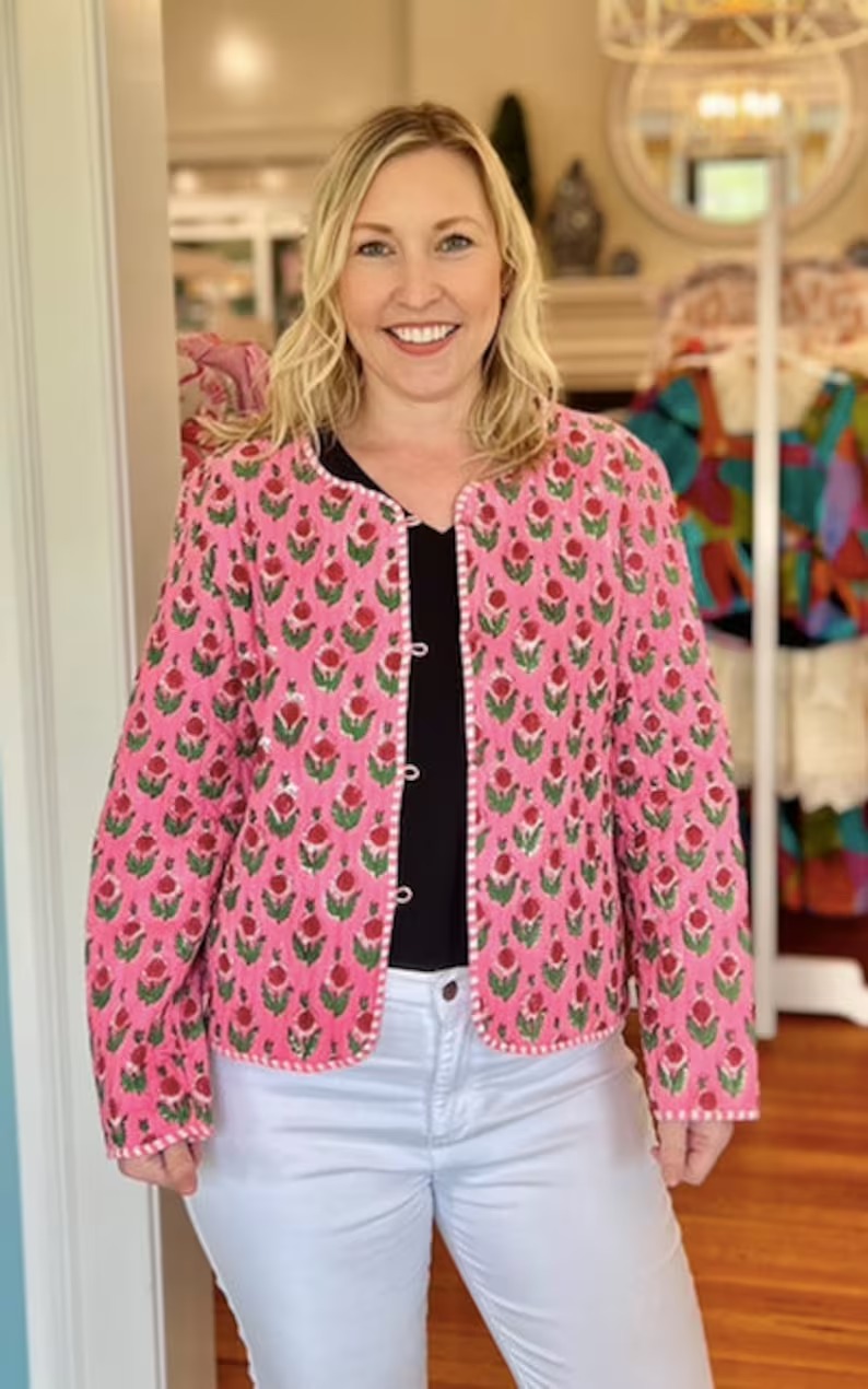 Indian Block Print Quilted Jacket - Bohemian Women's Wear
