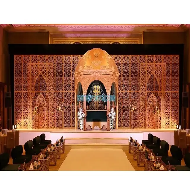 Marokkaanse Thema Lasergesneden Achtergrondframe Voor Bruiloft Moderne Arabische Thema Metalen Frames Top Trending Bruiloft Podium Achtergrond Set