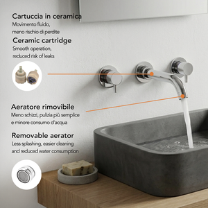 Mitigeur de lavabo mural chromé 3 trous Koricini Fiemme - Product Image 4