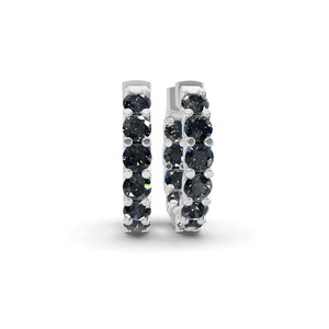Boucles d'oreilles créoles en or massif 14K avec diamants de laboratoire noirs Onyx ronds, 1 carat total, clarté VS, 20 diamants, design élégant pour les soirées. - Product Image 2