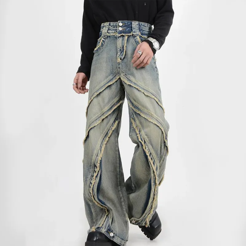 DiZNEW हॉट सेल कस्टम स्क्रीन प्रिंटिंग लोगो स्ट्रीटवियर पैंट लूज़ स्ट्रेट बैगी प्लस साइज़ पुरुषों की जींस