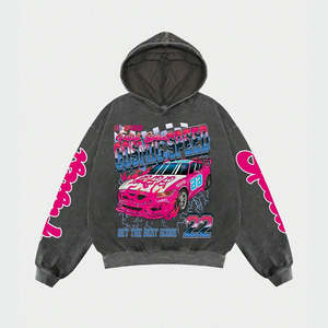 2024 Men's Fashion High Quality Custom DTG Printing Hoody Men <b>Washed</b> Distressed Hoodie Drawstring Drop Shoulder Hoodie Men's - Product Image 1