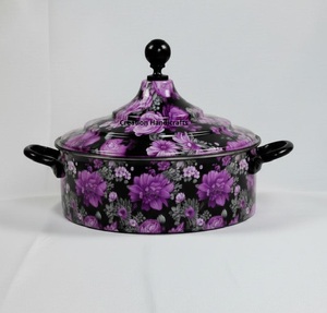 Casseroles en émail de luxe violettes imprimées, marmite isotherme, pot thermique pour servir des aliments pour la maison et l'hôtellerie - Product Image 1
