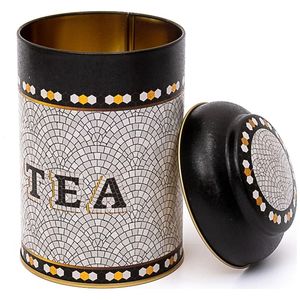 Boîte métallique ronde à motifs géométriques en mosaïque 1.2L Ø 105x150mm avec couvercle en forme de dôme Catégorie de produit Paniers en métal - Product Image 1