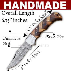 Cuchillo de Bolsillo Personalizable al por Mayor, Cuchillo Plegable de Acero de Damasco, Cuchillo EDC para Caza y Camping con Funda - Product Image 5