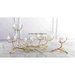 Customized Size <b>And</b> Logo Available Top Quality Clear Glass <b>And</b> Heavy Duty Metal Leaves Designer Flower Vase Home <b>Decor</b> Supplies - Product Image 4