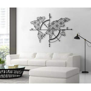 Metal World Map, 2 Pieces Geometric World Map Decor, Home Living