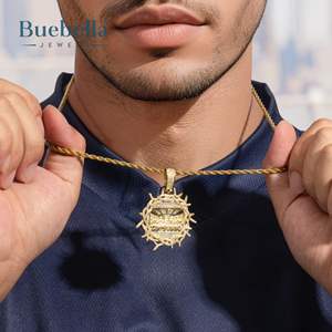 High Quality 925 Sterling Silver 18K Gold Plating Iced Crown of Thorns <b>Last</b> Supper Pendant for <b>Men</b> Moissanite Pendants & Charms - Product Image 2