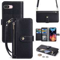 Étui de téléphone pliable en cuir PU de luxe, avec cordon de cou, fentes pour cartes, compatible avec plusieurs marques, logo personnalisable