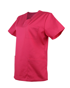 Women's Pink V-Neck <b>Scrub</b> <b>Top</b> with Pockets Hospital Uniform Woven Fabric Polyester Material - Product Image 4