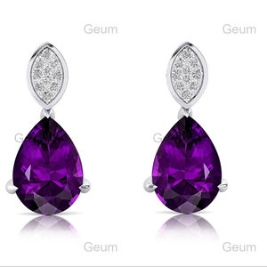 Boucles d'oreilles en forme de poire en or massif et diamant véritable 3.4 Cts Style mignon pour fête de mariage ou cadeau ODM OEM bijoux - Product Image 1