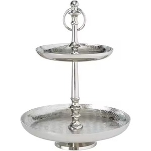 Luxurious 2 Tier Stainless Steel <b>Cake</b> <b>Stand</b> Cupcake Serving Tray With Handle Modern Chrome Metal Server For Parties & Home Decor - Product Image 5