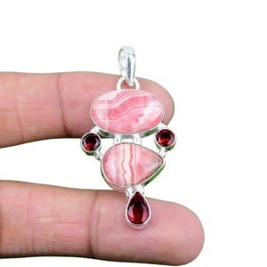 Rodocrosita piedra preciosa colgante joyería para mujer plata estilo bohemio joyería 925 plata esterlina tendencia colgante hecho a mano regalo - Product Image 1