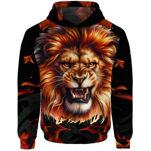 Sudadera con capucha de lana con sublimación de León impresa personalizada unisex, ropa informal, técnica teñida lisa, venta al por mayor para la temporada de primavera - Product Image 5