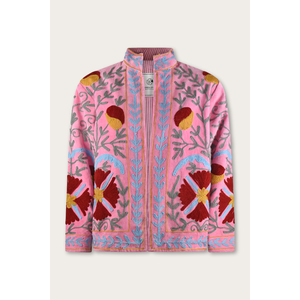 เสื้อแจ็คเก็ตกำมะหยี่ปักลายสีชมพู ผ้าซาตินปักลายดอกไม้สวยงาม แบบสองด้านใส่ได้ ผ้าบุนวมอย่างดี เหมาะสำหรับฤดูใบไม้ร่วงและฤดูหนาว - Product Image 1