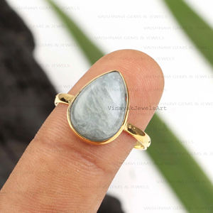 Anillo de Aguamarina natural 925 plata esterlina 10x14mm forma de pera micrón chapado en oro eternidad bisel fino hecho a mano Vaishnavi gemas - Product Image 5