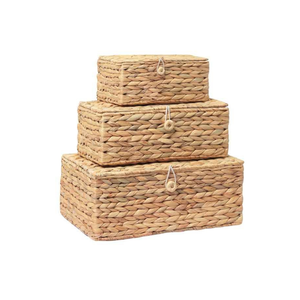 Meilleure vente Ensemble de 3 paniers de rangement en jacinthe d'eau en jonc de mer naturel rectangulaire faits à la main Poignées de panier tissé Service OEM - Product Image 5