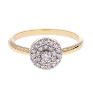 Elegante anillo de racimo de halo de oro de 14 quilates y diamantes reales chapado en rodio estilo clásico impresionante centro de mesa de corte redondo pavé-Set de diamantes - Product Image 1