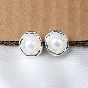 925 Sterling <b>Silver</b> Freshwater <b>Pearl</b> Stud <b>Earrings</b> Trendy Floral Shaped GIA Certified Wedding Party Gift Jewelry for Women - Product Image 1