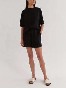 Conjuntos cortos de verano para mujer Estilo personalizado Medias mangas Color sólido Bordado Tops Longitud corta por encima de la rodilla Precio al por mayor - Product Image 6