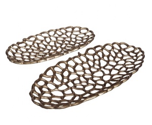 ENSEMBLE DE 2 DÉCOR DE LUXE OVALE DÉCORATION DE TABLE MÉTAL DESSERT SEC NOIX, GÂTEAU, BONBOL DE PLATEAU DE FRUITS DE SERVICE POUR DÉCO DE MARIAGE - Product Image 3