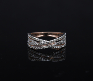 Elegante anillo de banda cruzada de oro blanco y rosa de 14 quilates para mujer Diamantes redondos naturales en Configuración de pavé multicapa - Product Image 1