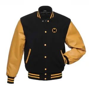 Varsity Letterman Jacke Schwarze Wolle & Gold Leder Großhandel Herren Streetwear Varsity Letterman Jacke