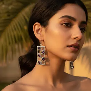 Boucles d'oreilles en argent 925 plaqué or avec améthyste pour femmes, bijoux élégants à pendentif avec perle et diamant pour mariages, fêtes, cadeaux - Product Image 2