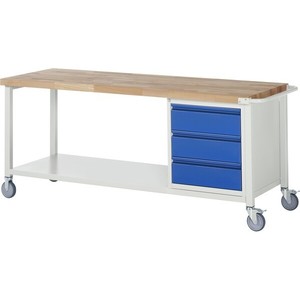 Banco da lavoro mobile - 2000 x 700 x 840 mm L x P x H con 3 cassetti - Product Image 1
