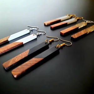 Pendientes Largos de Moda al por Mayor, con Forma Geométrica Rectangular, Estilo Vintage, de Resina y Madera, para Mujer - Product Image 1