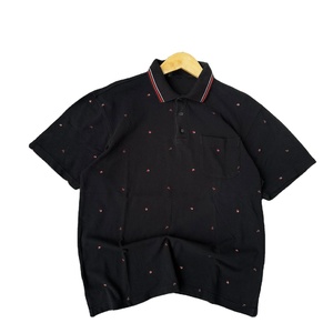 Polo en piqué de coton de haute qualité 220 GSM, noir, avec mini broderie, logo personnalisé, col côtelé, pour hommes. - Product Image 1